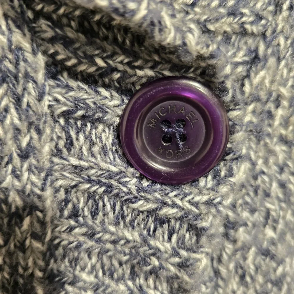 Michael Kors Knitted Sweater Cardigan Short Sleeve Button Up Large Marled Blue